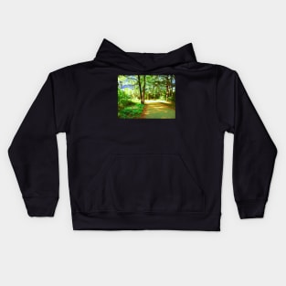 digital oil painting of a forest road Kids Hoodie